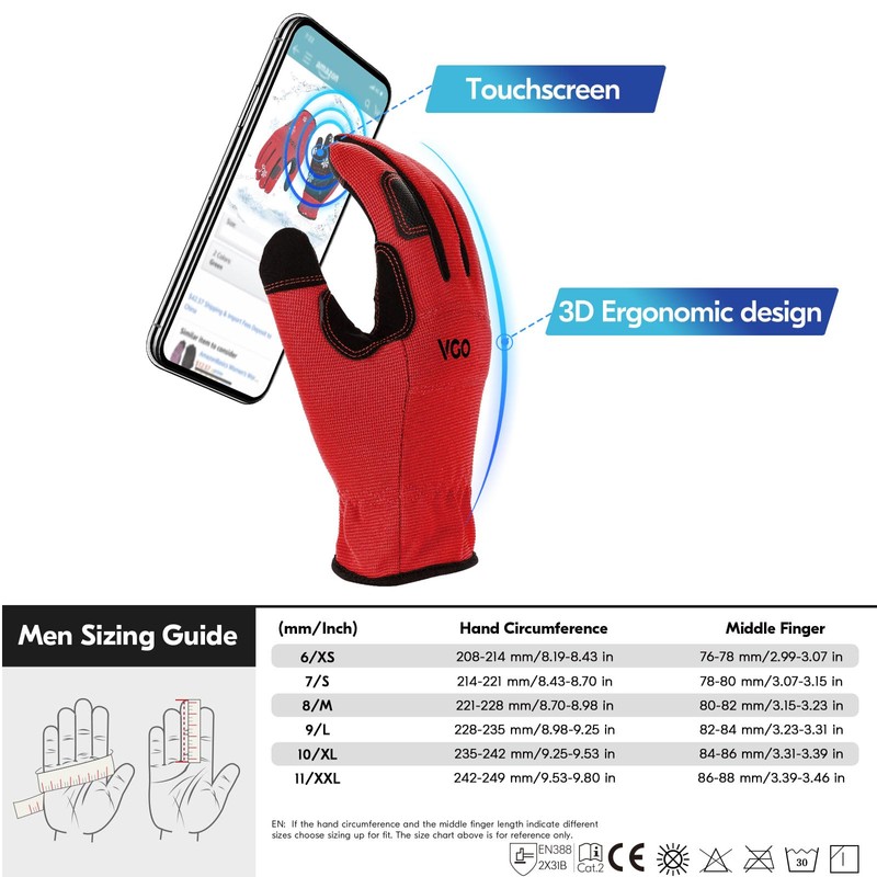 Vgo... Waterproof Touchscreen, Warm Safety Working Gloves in Cold Weather
