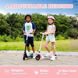 Caroma Electric Scooter for Kids Ages 6-8, Kick-Start Boost Kids Scooters for Boys/Girls, Max 6 Miles & 10 MPH, Electric Kick Scooter with Adjustable Height & Deck Lights, 120W