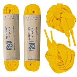 Mercury + Maia Flat Shoelaces for Sneakers - UltraVibe Athletic Shoe Strings - USA Made Shoe Laces (2 Pair) (72 inches, Deep Yellow)
