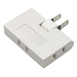 KIMOC Corner Tap, Power Tap, 3 Openings, Thin, 2-Pin Plug, White, Swing Plug, Easy Wiring, Swing Plug, Outlet, Flat Triple Tap, ARR-PS-3O, PSE Certified, Insulated Cap, Up to 1500 W, 180 Degree