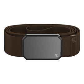 Groove Life Groove Belt Gun Metal / Brown - Men's Stretch Nylon Belt with Magnetic Aluminum Buckle, Lifetime Coverage - Medium (33-36")