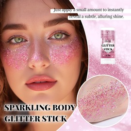 DAGEDA Pink Body Glitter Stick,Sparkly Face Glitter Makeup,Holographic Hair Glitters Mermaid Makeup Rave Outfits for Women, Shimmer Face Paint Stick Singer Concert Accessories