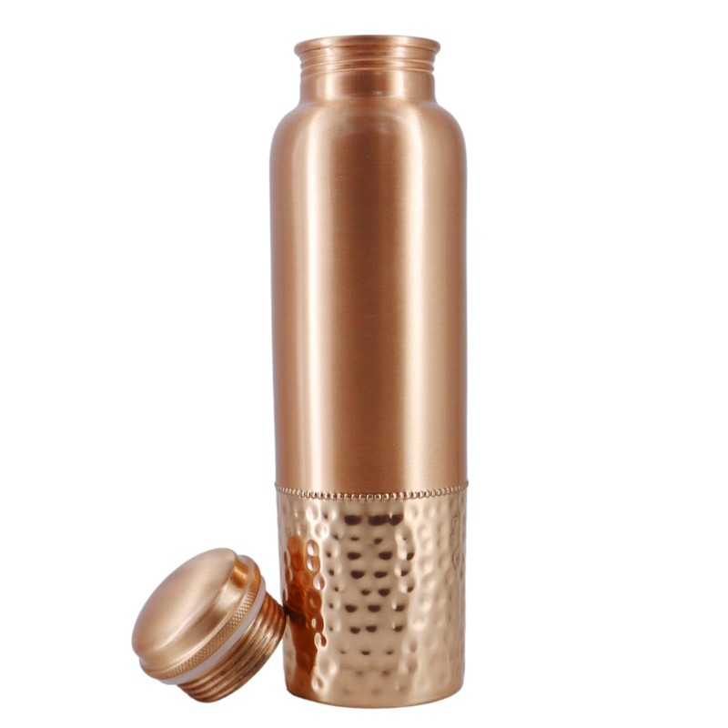 Pure Copper Water Bottle, Plain and Hammered 1000 Ml (33.81