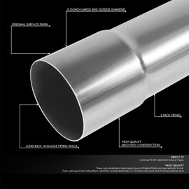 Universal 3 Inch OD Mild Steel Exhaust Pipe Mandrel Bend Tubing, Slip Fit, Rust-Resistant, DIY Custom Fit (Mild Steel, 3.0 Inch Straight)