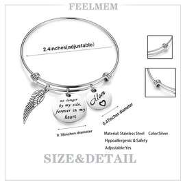 FEELMEM in Memory of Mom Gifts Sympathy Bracelet No Longer by My Side Forever In My Heart Angel Wing Memorial Jewelry Gift