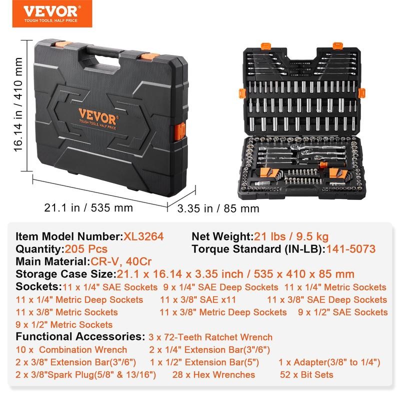 VEVOR Mechanics Tool Set and Socket Set with 1/4" 3/8"