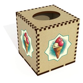 Square 'Ice Cream Waffle Cone' Wooden Tissue Box Cover (TB00068203)