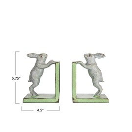 Creative Co-Op Decorative 2-Tone Cast Metal Rabbit Bookends, Green and Grey, Set of 2