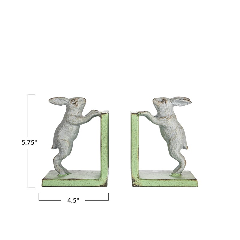 Creative Co-Op Decorative 2-Tone Cast Metal Rabbit Bookends, Green and