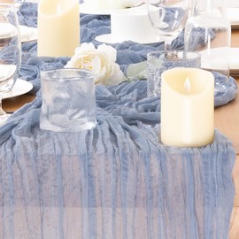 Jimtx 12pcs Dusty Blue Cheesecloth Table Runner Bulk 22×120 inch 10FT Rustic Boho Gauze Table Cloth for Wedding Baby Bridal Shower Birthday Summer Home Graduation Decorations