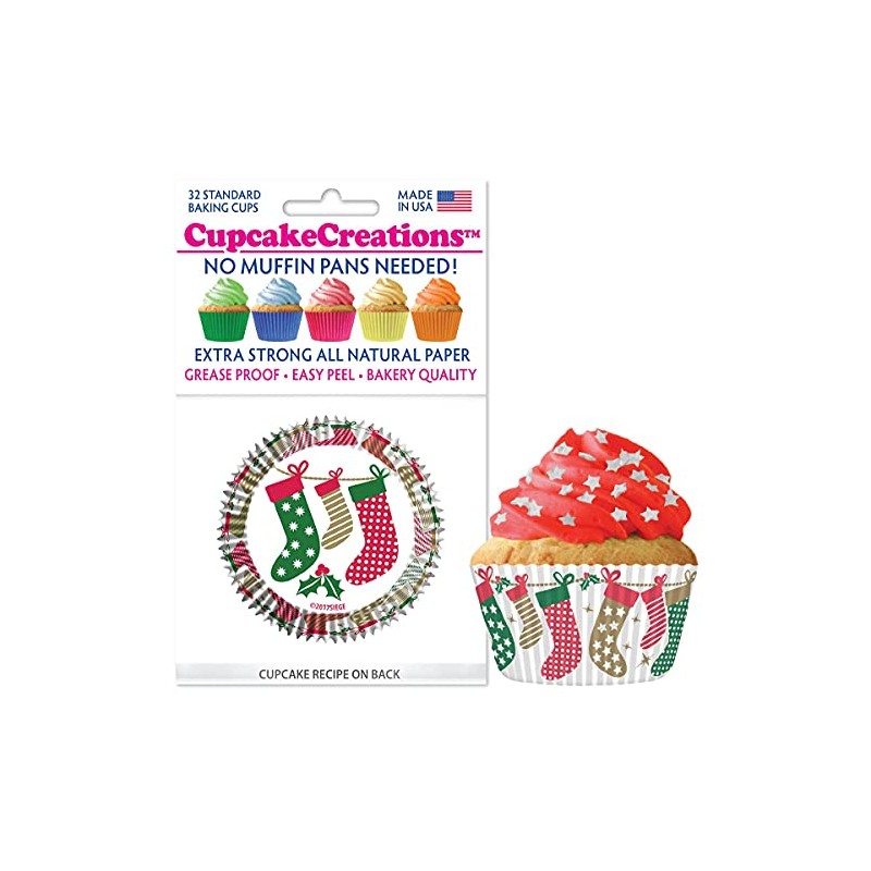 Christmas Stockings Cupcake Papers - 32 count
