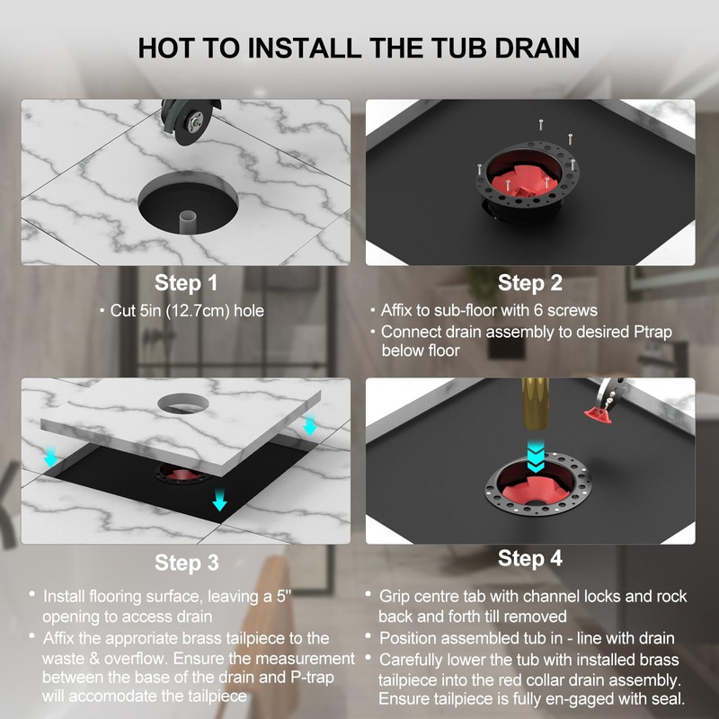 ABS Freestanding Tub Drain Rough-in Kit, Bathtub Drian Kit with