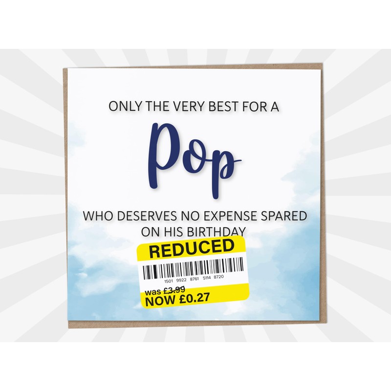Birthday Card for Pop, Funny Pop Birthday Card, Reduced Sticker,