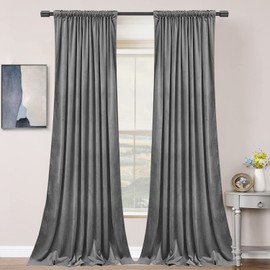 SNITIE Grey 108 in Long Velvet Curtains with Back Tab and Rod Pocket Thermal Insulated Soft Privacy Light Filtering Velvet Drapes for Bedroom and Living Room, Set of 2 Panels, 52 x 108 Inches Long