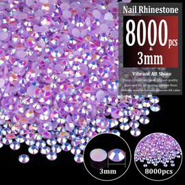 BELLEBOOST 8000pcs 3mm Resin Rhinestones Bulk, Lavender Purple AB Flatback Round Jelly Rhinestones Bedazzling Non Hotfix Crystal Gems Large Quantity Wholesale for DIY Crafts Clothes Tumblers Face Makeup Manicure