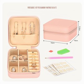 VINATO Portagioielli Personalizzabile con Lettere Diamantate DIY - Piccola Scatola Porta Gioielli da Viaggio in Pelle PU Rosa - Regalo per Donna e Bambina - 10x10x5 cm
