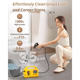 Hapyvergo 1500W Tankless Pressurized Steam Cleaner - Handheld Portable Grout & Tile Steamer for Home, Kitchen, Bathroom, and Car Cleaning - 110V | Yellow