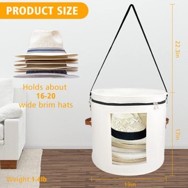 VanlonPro Large Hat Storage Box for Women & Men, 19" D x 17" H Oversized Hat Box Organizer，Foldable Round Travel Hat Boxes with Dustproof Lid, Stuffed Toy Storage Bin Bag (Off-white)