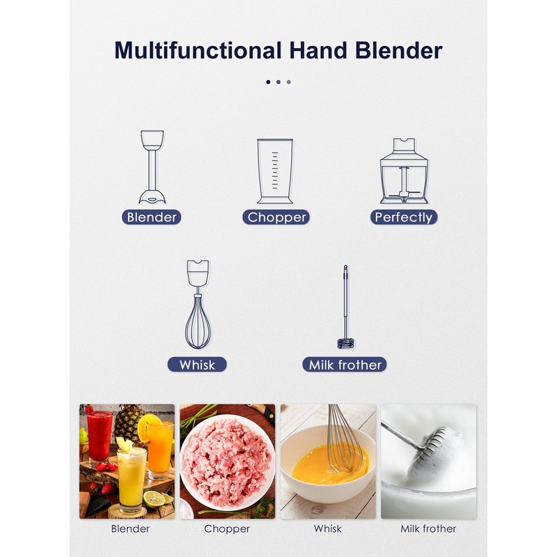 Reemix Immersion Blender, 5 in 1 Hand Blenders, 1000W Copper