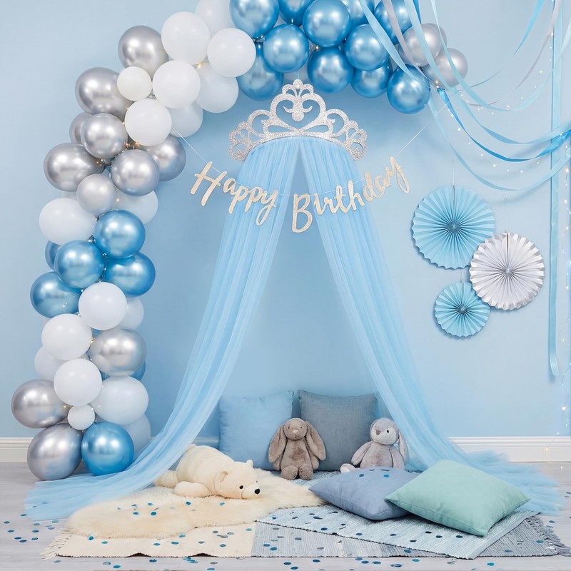 Blue 3 Pcs Princess Party Decor, Glitter Felt Crown, 2.5x8ft