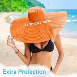 Oversized Beach Hat for Women Wide Brim Straw Sun Hat UPF 50+ UV Protection Foldable Packable Travel Vacation Pool Outdoor Brown