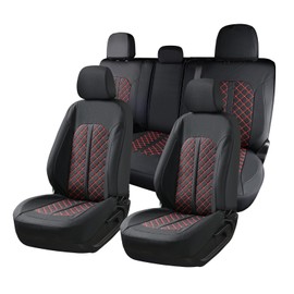 Truckiipa F150 Seat Covers Full Set Leather Waterproof Car Seat Cover Seat Protector Custom Fit for 2015-2026 Ford F150 SuperCrew, 2017-2026 F250 F350 F450 Super Duty Crew Cab, Full Set, Black&Red