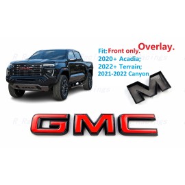 Auto Front Only GMC Gloss Black Red OVERLAY Emblem Badge GMC Canyon Terrain Acadia