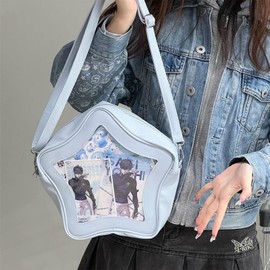 Homvik Star Ita Bag Stars Pins Bag Cute Aesthetic Y2K Crossbody Bag Ita Insert Display Handbag PU Leather Daily Use, blue, M
