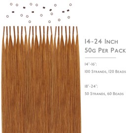 WENNALIFE I Tip Real Hair Extensions, 50 g, 100 Strands, 35 cm, Auburn Ginger Hair Extensions, Bonding Real Hair Extensions, Professional Hair Extensions, Invisible Straight Straight Real Human Hair