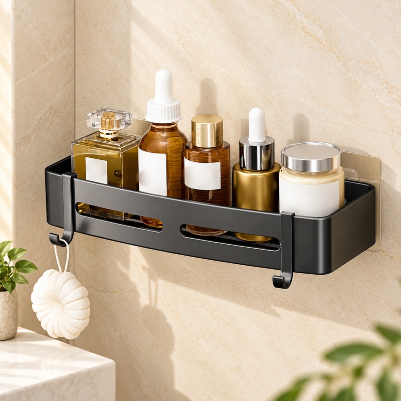 Aluminum Shower Caddy for Bathroom Storage – No-Drill Wall-Mounted Organizer