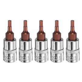 HARFINGTON 5pcs H3 Hex Bit Socket 1/4" Square Drive Metric S2 & CR-V Steel Socket Ratchet Wrench Bits, Silver Red