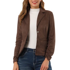 Allegra K Women's Faux Suede Blazer Lapel Collar Ruched Sleeve One Button Work Office Jacket Blazers Medium Brown