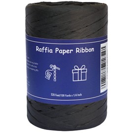 HAMUIERS Raffia Ribbon for Gift Wrapping, Packing Paper Twine Ribbon, Craft Ribbon for Crochet - 1/4'' Wide, 109 Yards, Black