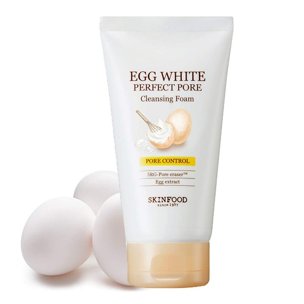 SKINFOOD Egg Perfect Pore Cleansing Foam 5.07 oz. (150ml) - Egg Yolk, Albumin Contained Pore Refining Facial Foam Cleanser, Removes Impurities from Pores, Skin Smooth and Soft