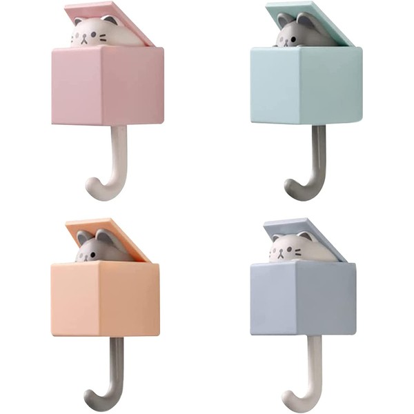 Paquete de 4 Ganchos Adhesivos Creativos con un Lindo Gato,