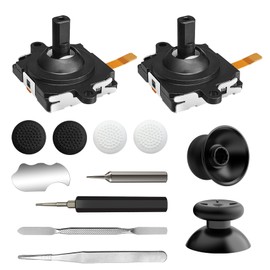 Joystick Replacement Kit for Oculus Quest 2 Controller, Repair Kit for Me-ta Quest 3 Controller, Include 2 Joysticks, T5 Screwdriver, Tweezer, Pry Tool, 4 Thumbstick Grips (Gray-13-in one)