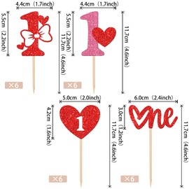 24 piezas de adornos para cupcakes para el día de San Valentín, primer cumpleaños, bodas, fiestas, pasteles, decoración de pasteles, color rojo