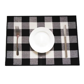 Levinis Reversible Placemats for Dining Table Set of 6- Washable Cotton Woven Black and White Farmhouse Placemats Dinning Table Décor