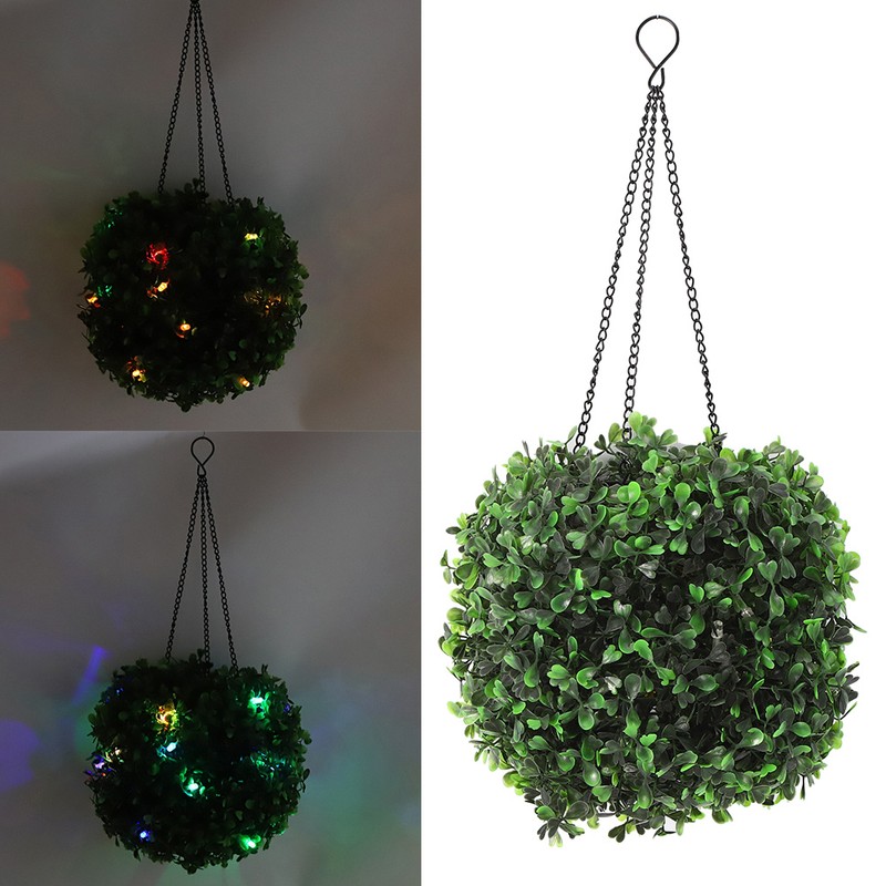 Solar LED Rattan Ball Lights Hanging Simulation Plastic Green Leaves