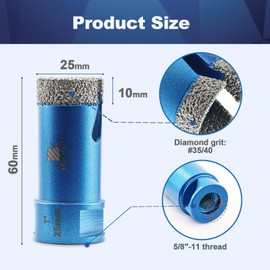 1 Inch Diamond Core Drill Bit for Porcelain Tile Ceramic Marble Granite Drilling,BRSCHNITT Vacuum Brazed Diamond Hole Saw with 5/8-11 Thread