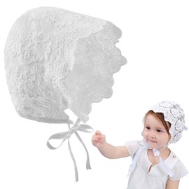 UEIOAVL Hats, Hats & Caps for Baby Girls, 1 Piece Baby Lace Hat, Christening Hat, Princess Hat, Girls' Hat with Bow Tie (White)