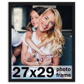 27x29 Frame Black Picture Frame - Complete Modern Photo Frame Includes UV Acrylic Shatter Guard Front, Acid Free Foam Backing Board, Hanging Hardware Wood Wall Frames for Family Photos - no Mat