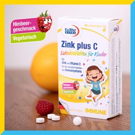 Zinc and Vitamin C Lozenges for Children, Vegetarian Dietary Supplement to Support the Immune System, Ideal for Children from 4 Years, EuRho® Vital, Made in Germany, 60 Tablets