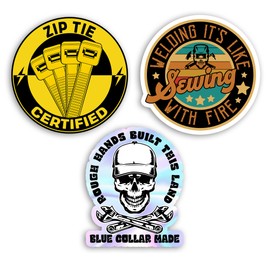 Set 3Pcs Zip Tie Certified, Welding It's Like Sewing with Fire, Rough Hands Built This Land Blue Collar Made Sticker Welder Construction Hard Hat Waterproof 2 Inches Die-Cut Vinyl for Laptop
