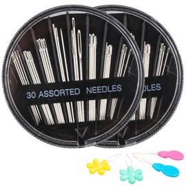 Hekisn 60-Pack Premium Hand Sewing Needles Set, 6 Sizes Embroidery Needles Kit with Threaders, Assorted Large Eye Sewing Needles for Repair, DIY, Art & Craft Projects(Black)