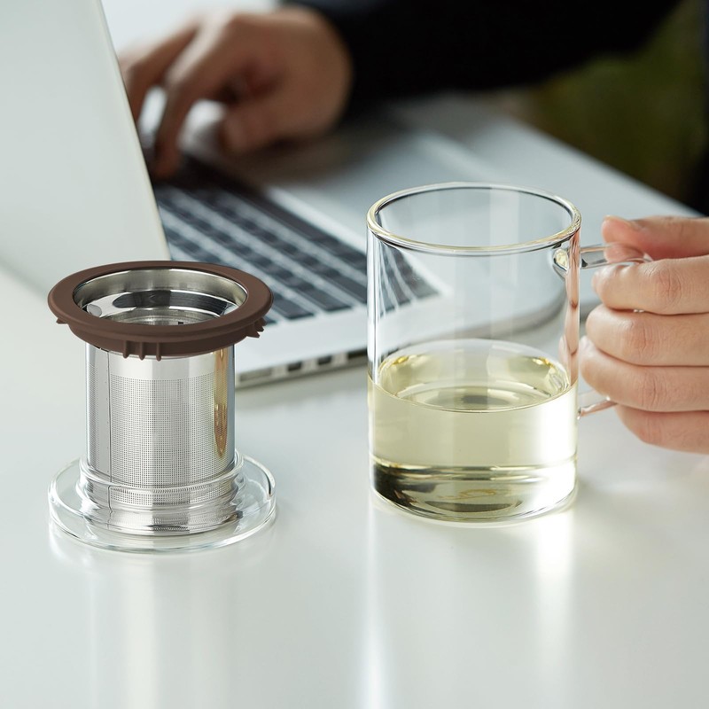 Glass Tea Cup with Infuser and Lid, 400ml Large Borosilicate