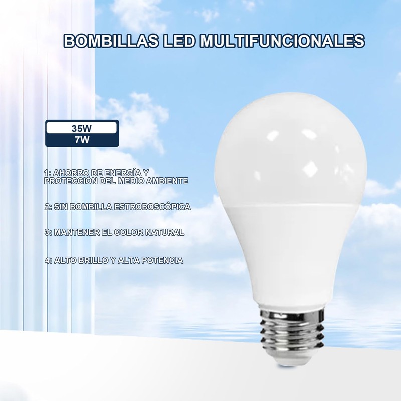 Paquete 10, Focos 10w Led Ahorrador, E27, 700lm Luz Bca