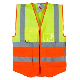 BeruStar High Visibility Vest 2-Colour Yellow / Orange with Zip and Many Pockets in Premium Quality High Visibility Vest Has Class 2 - Top High Visibility Vest, yellow/Orange, XXL