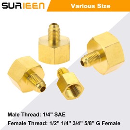 4PCS Brass Pipe Fitting, Reducing Adaptor 1/4" SAE Male to 1/2" 1/4" 3/4" 5/8" Female Pipe Adapter Brass Reducing Adaptor, Pipe Reducer for Air Conditioner A/C Refrigeration