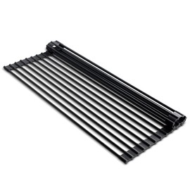 edge Roll Up Dish Drainer, Over The Sink Multi-Purpose Foldable Drying Rack, Silicone Coated Black, Medium- 17" x 13.1"